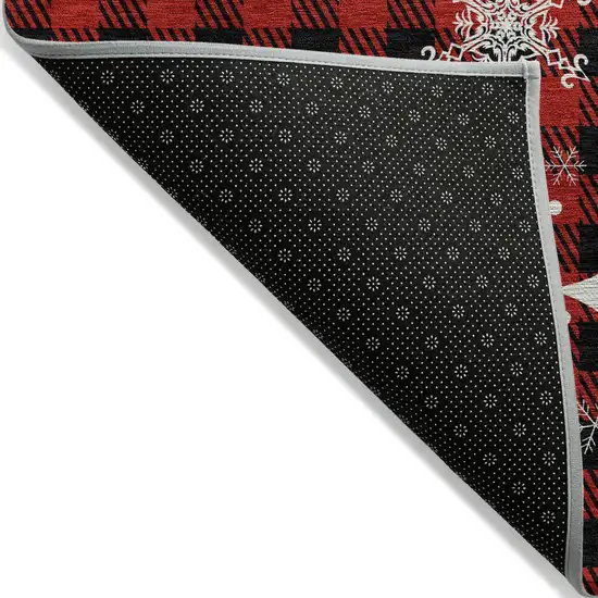 8' Red Black And Ivory Round Plaid Washable Indoor Outdoor Area Rug Photo 9