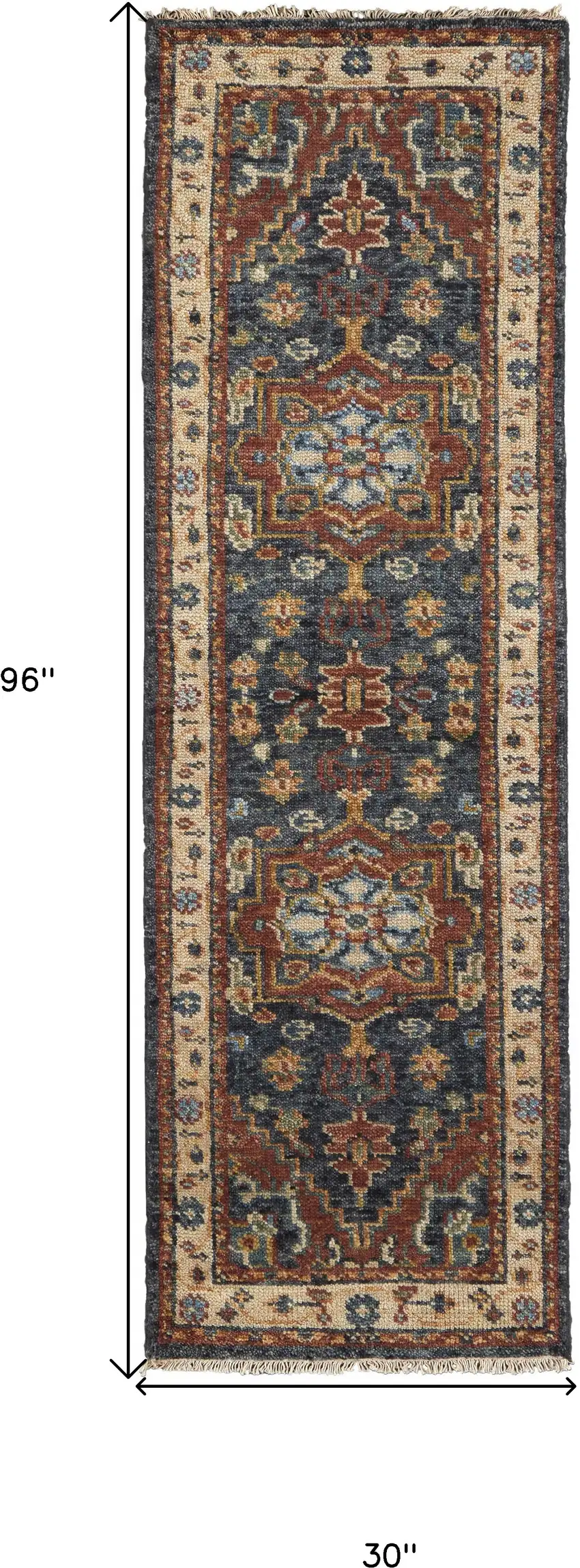 8' Red Black And Ivory Wool Floral Hand Knotted Stain Resistant Runner Rug Photo 6