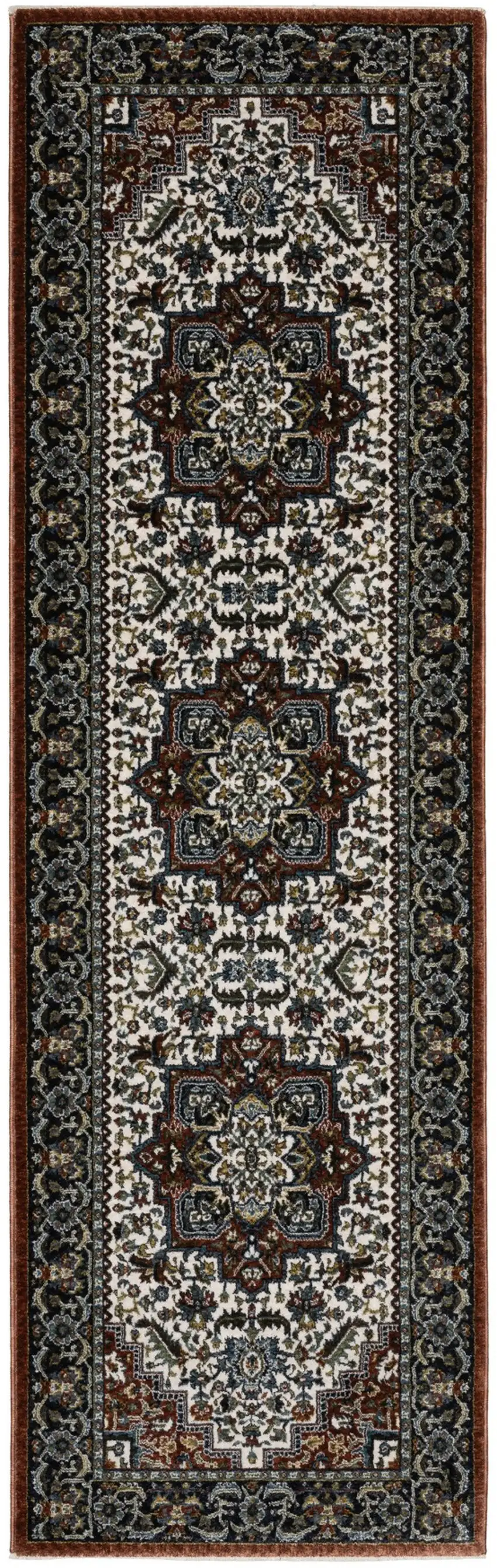 8' Red Black And White Medallion Runner Rug With Fringe Photo 4