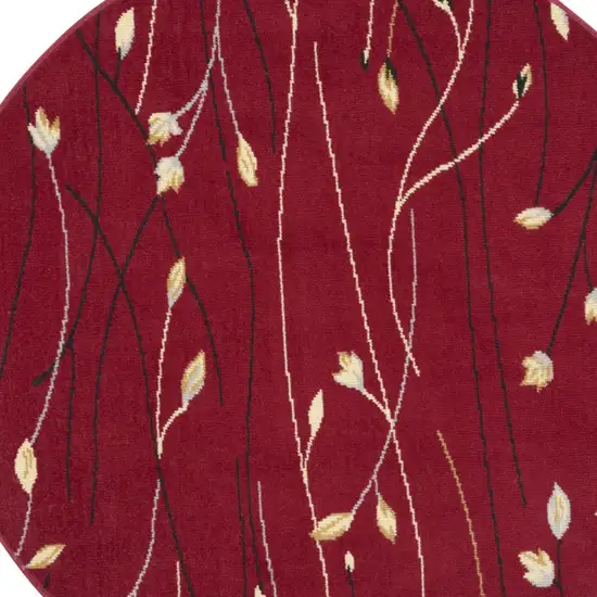 5' Red Black and Ivory Round Floral Vines Power Loom Area Rug Photo 6