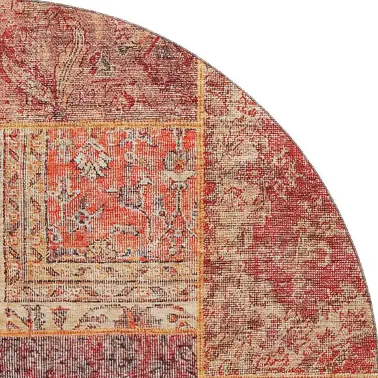 8' Red Blue And Gold Patchwork Washable Round Rug With UV Protection Photo 3