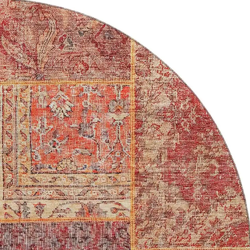 8' Red Blue And Gold Patchwork Washable Round Rug With UV Protection Photo 3