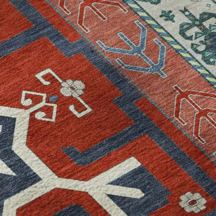 8' Red Blue And Green Southwestern Washable Round Rug With UV Protection Photo 8