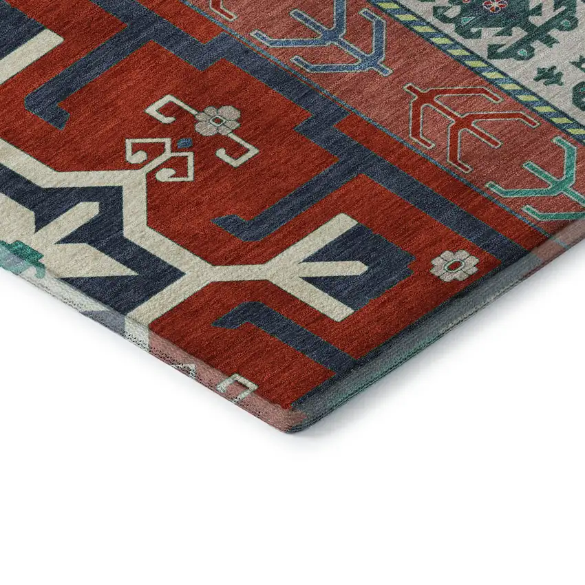 8' Red Blue And Green Southwestern Washable Round Rug With UV Protection Photo 6