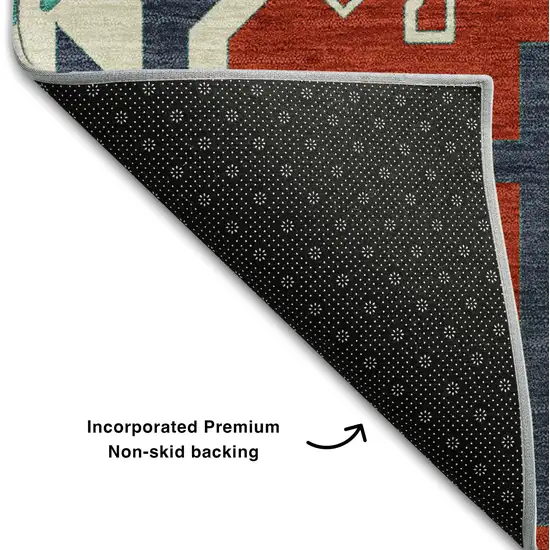 8' Red Blue And Green Southwestern Washable Round Rug With UV Protection Photo 5