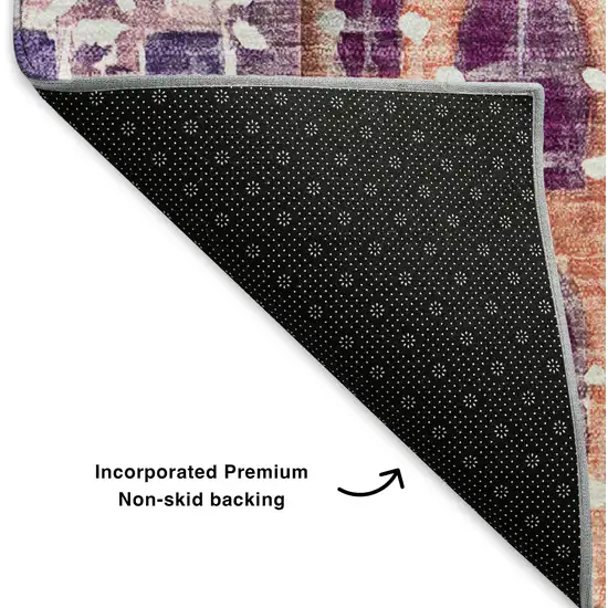 8' Red Blue And Lavender Abstract Geometric Washable Round Rug With UV Protection Photo 6