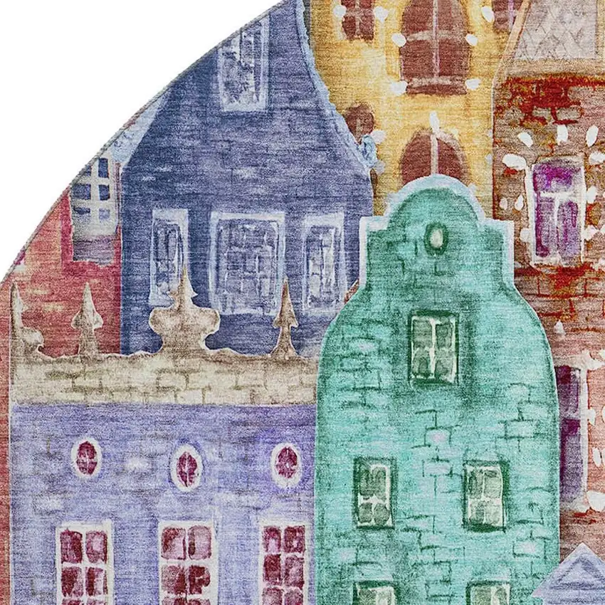 8' Red Blue And Lavender Abstract Geometric Washable Round Rug With UV Protection Photo 3