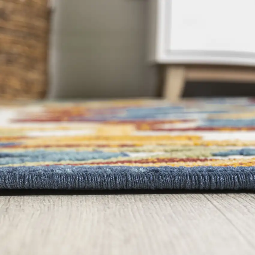 8' Red Blue And Yellow Medallion Indoor Outdoor Runner Rug Photo 8