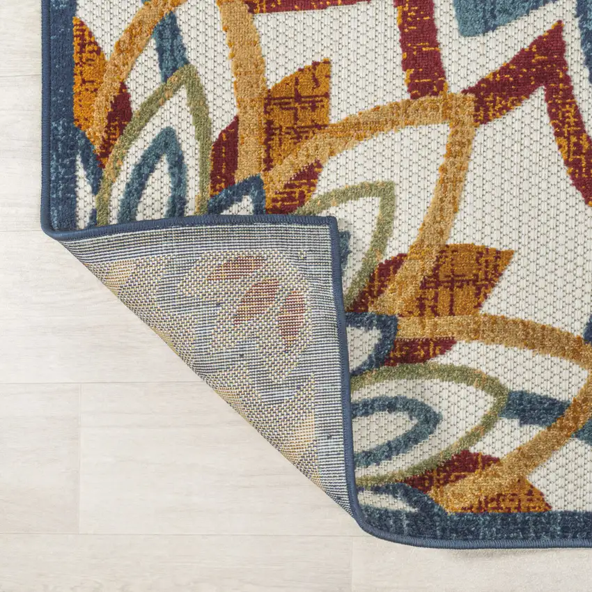 8' Red Blue And Yellow Medallion Indoor Outdoor Runner Rug Photo 7