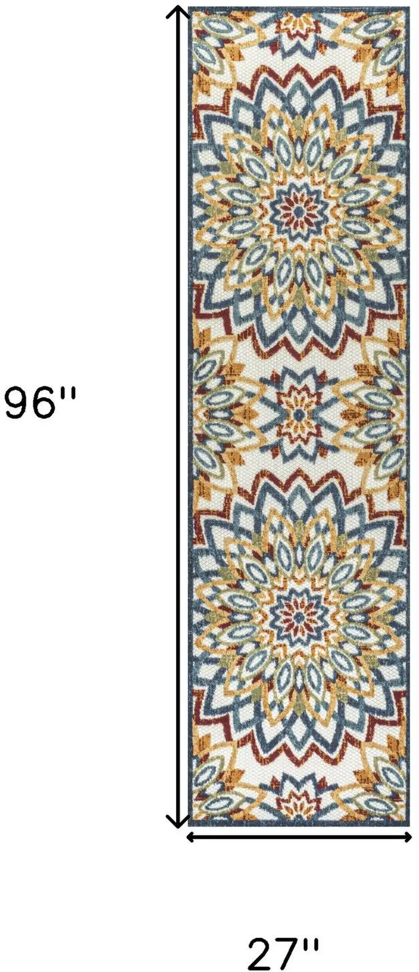 8' Red Blue And Yellow Medallion Indoor Outdoor Runner Rug Photo 3