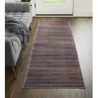 Photo of 8' Red Brown And Blue Floral Power Loom Runner Rug