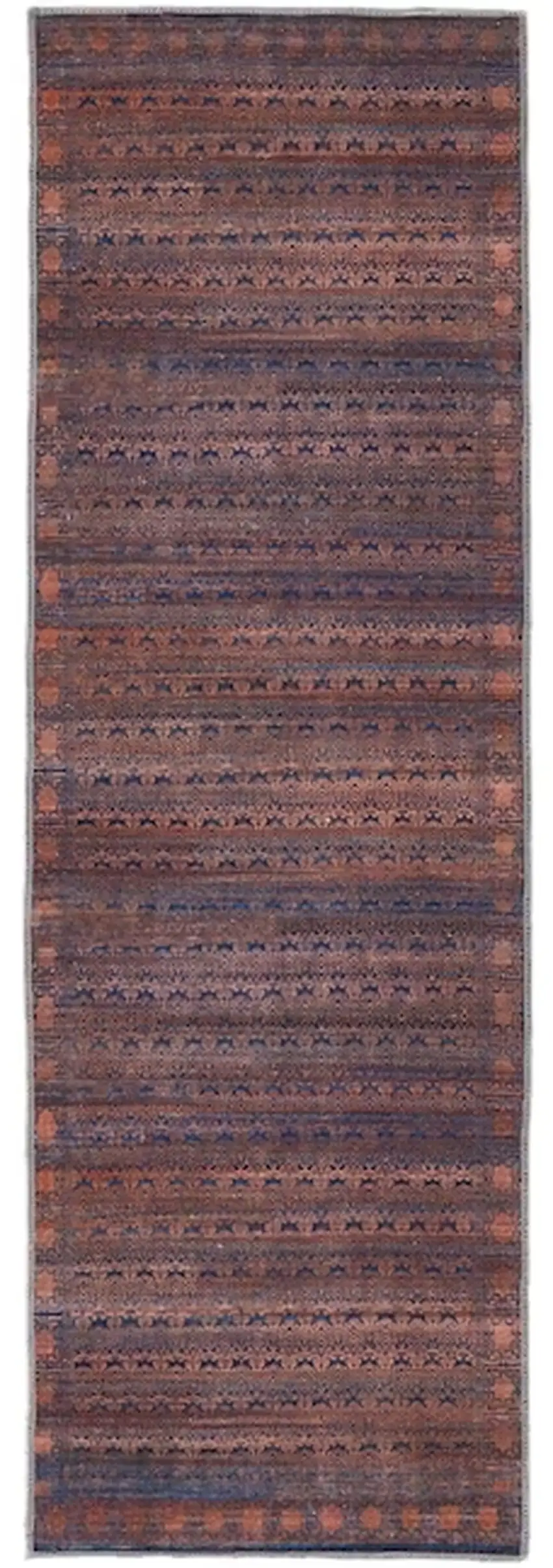 8' Red Brown And Blue Floral Power Loom Runner Rug Photo 2