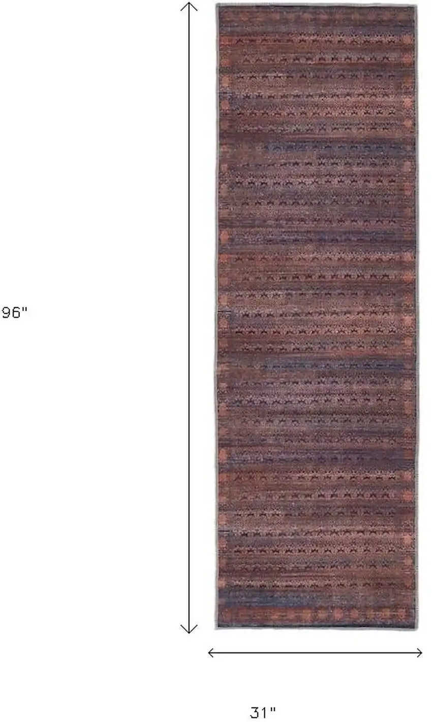 8' Red Brown And Blue Floral Power Loom Runner Rug Photo 3