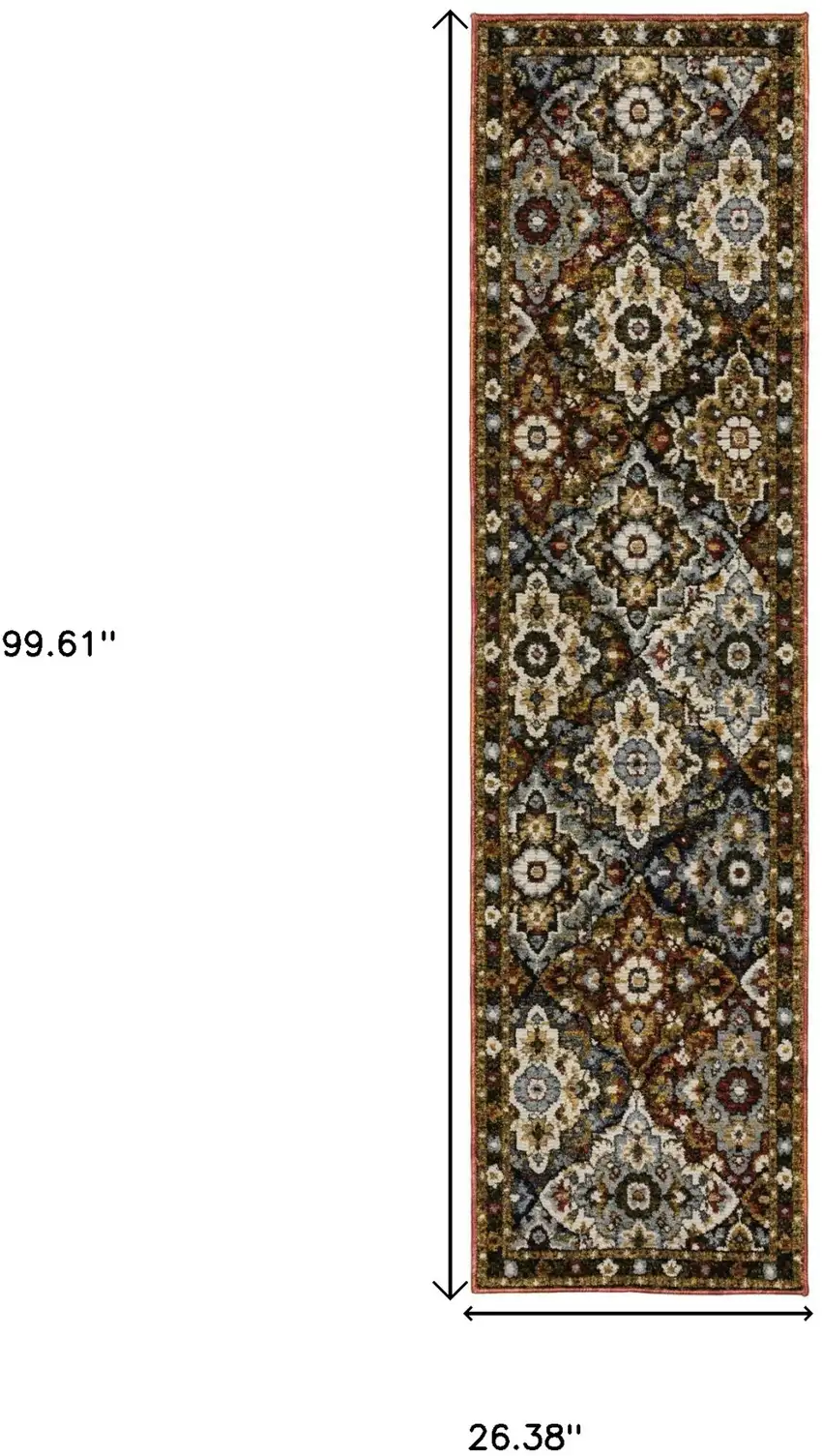 8' Red Brown And Orange Medallion Runner Rug Photo 3