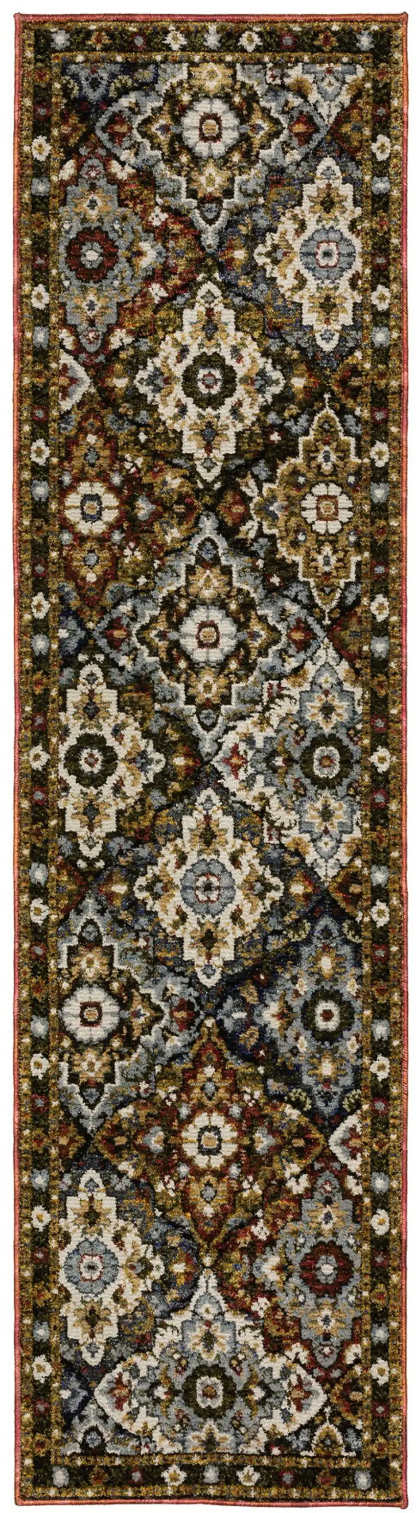 8' Red Brown And Orange Medallion Runner Rug Photo 2