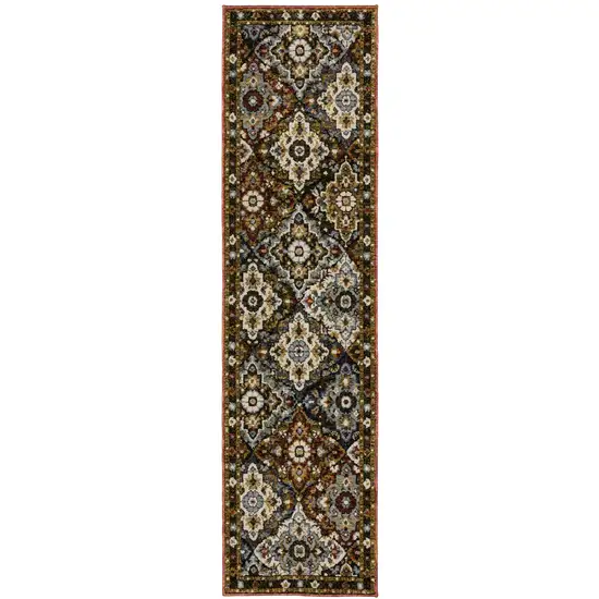 8' Red Brown And Orange Medallion Runner Rug Photo 2