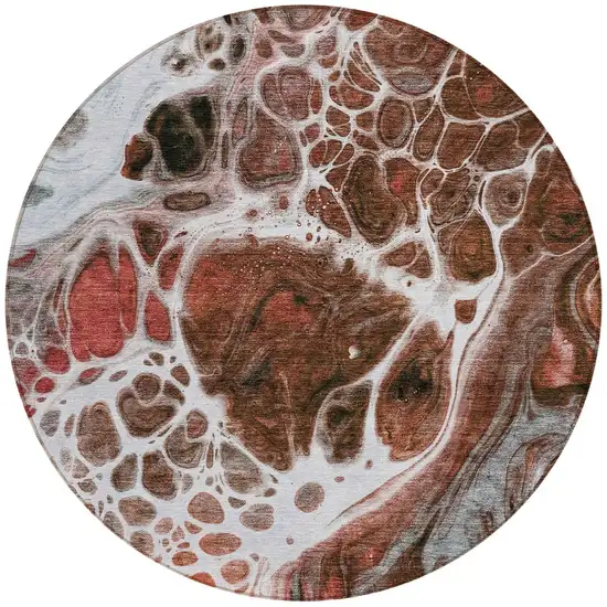 8' Red Copper And Gray Round Nautical Washable Indoor Outdoor Area Rug Photo 5
