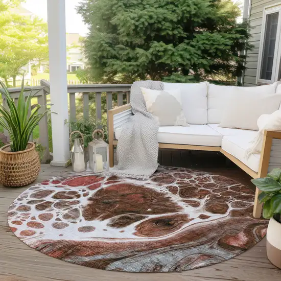 8' Red Copper And Gray Round Nautical Washable Indoor Outdoor Area Rug Photo 6