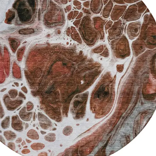 8' Red Copper And Gray Round Nautical Washable Indoor Outdoor Area Rug Photo 4