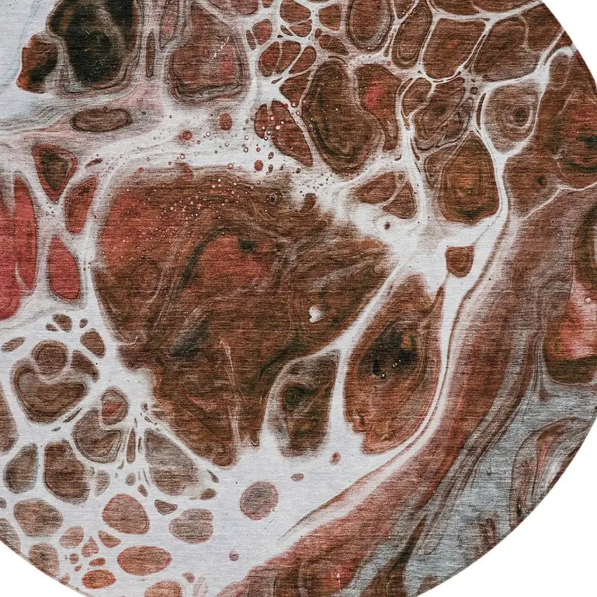 8' Red Copper And Gray Round Nautical Washable Indoor Outdoor Area Rug Photo 4