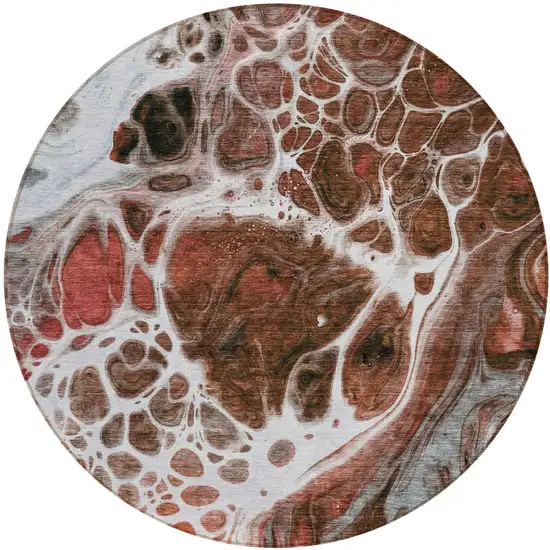 8' Red Copper And Gray Round Nautical Washable Indoor Outdoor Area Rug Photo 2