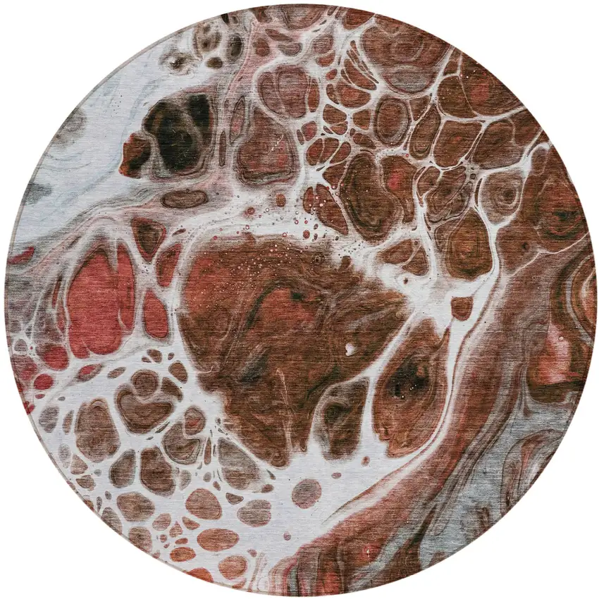 8' Red Copper And Gray Round Nautical Washable Indoor Outdoor Area Rug Photo 2