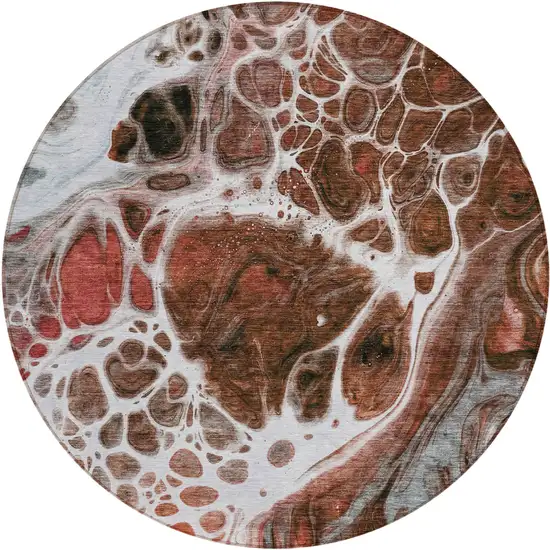 8' Red Copper And Gray Round Nautical Washable Indoor Outdoor Area Rug Photo 2