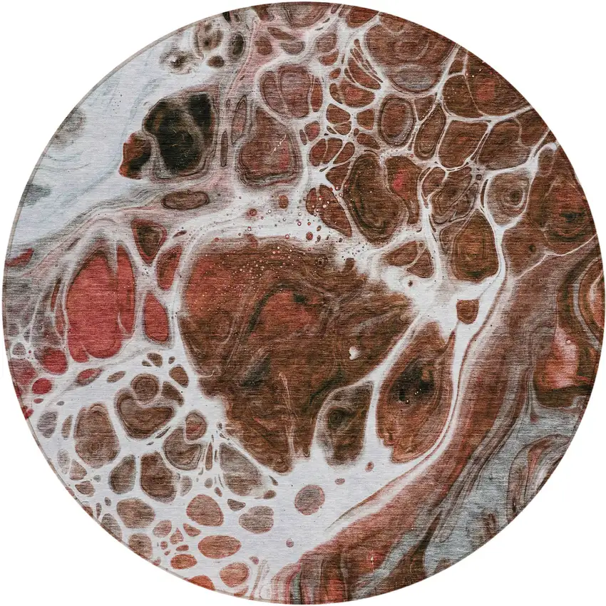 8' Red Copper And Gray Round Nautical Washable Indoor Outdoor Area Rug Photo 2