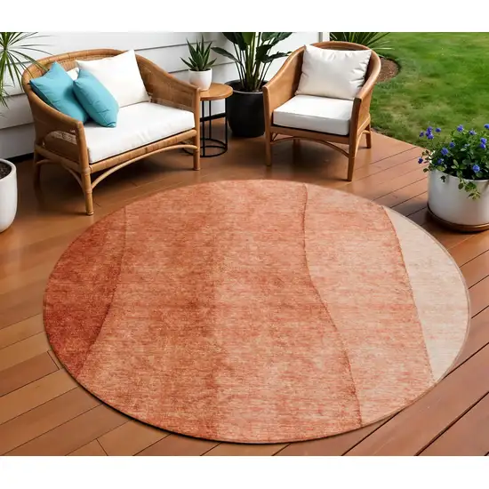 8' Red Copper And Terra Cotta Round Ombre Washable Indoor Outdoor Area Rug Photo 1