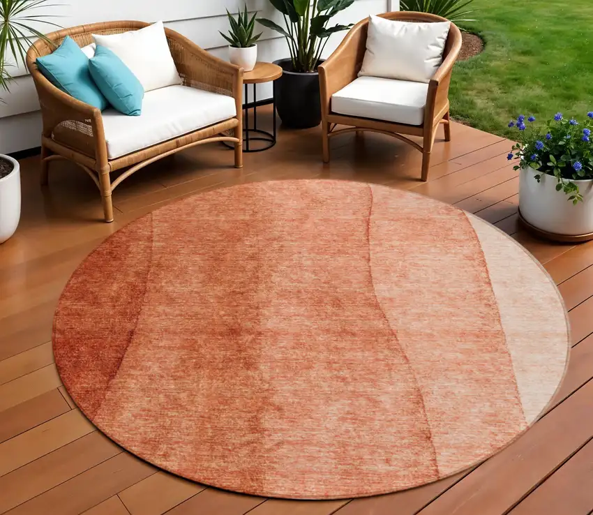 8' Red Copper And Terra Cotta Round Ombre Washable Indoor Outdoor Area Rug Photo 1