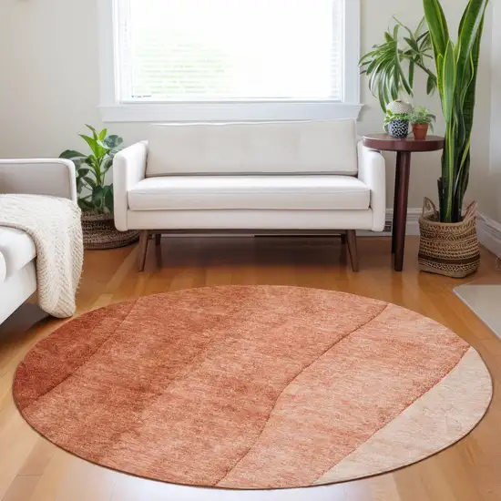 8' Red Copper And Terra Cotta Round Ombre Washable Indoor Outdoor Area Rug Photo 8