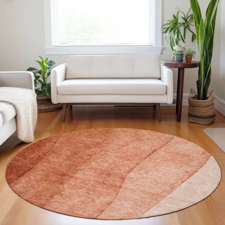 8' Red Copper And Terra Cotta Round Ombre Washable Indoor Outdoor Area Rug Photo 8