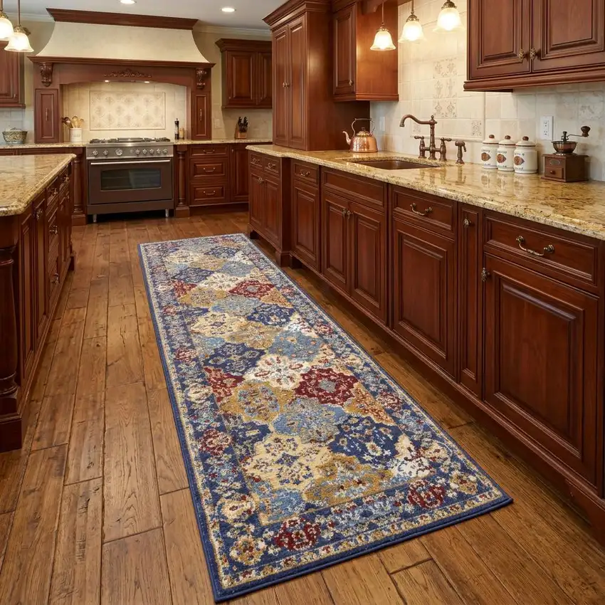 8' Red Damask Power Loom Runner Rug Photo 1