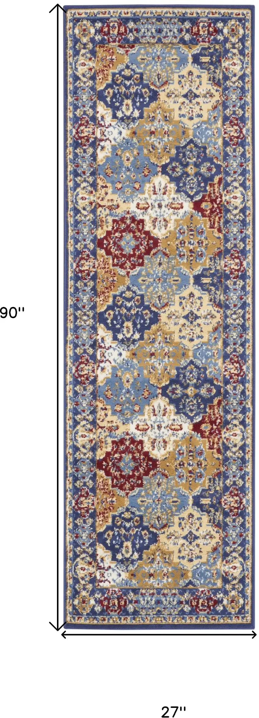 8' Red Damask Power Loom Runner Rug Photo 8