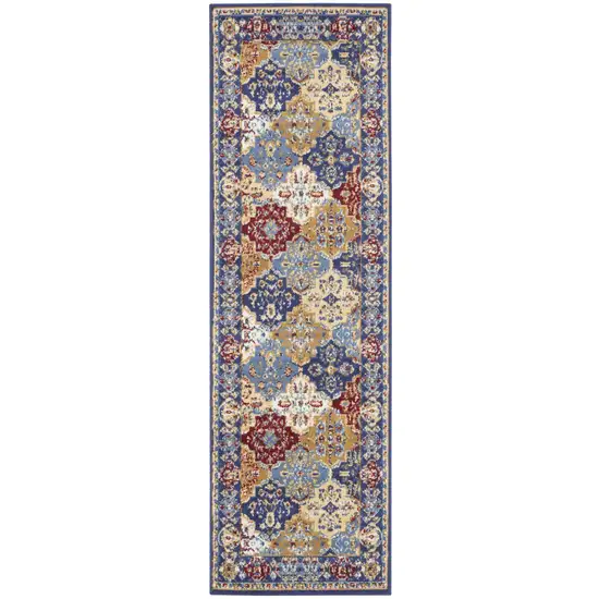 8' Red Damask Power Loom Runner Rug Photo 9