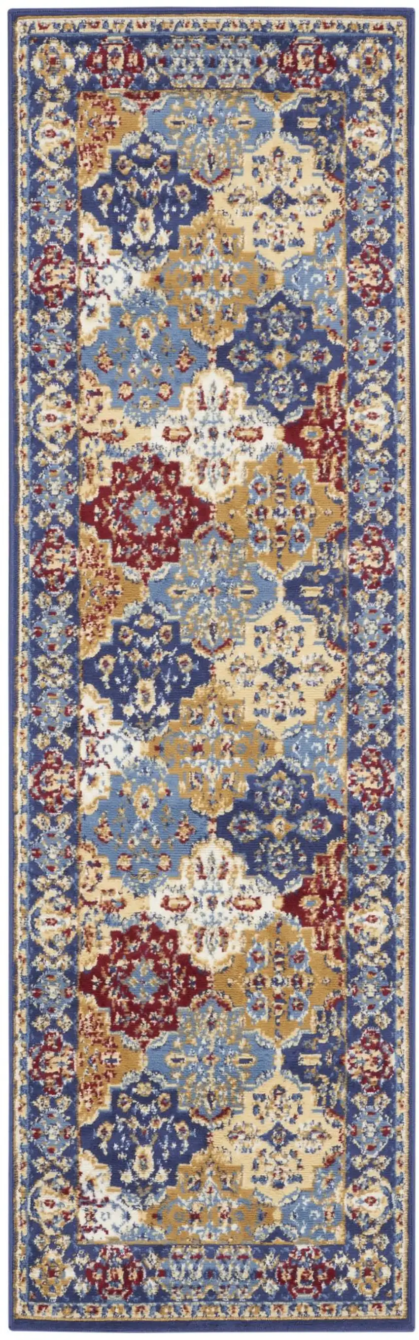 8' Red Damask Power Loom Runner Rug Photo 9