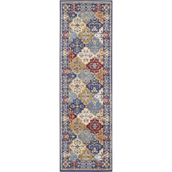 8' Red Damask Power Loom Runner Rug Photo 2