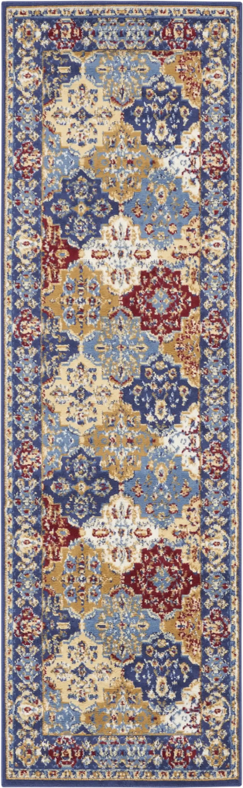 8' Red Damask Power Loom Runner Rug Photo 2
