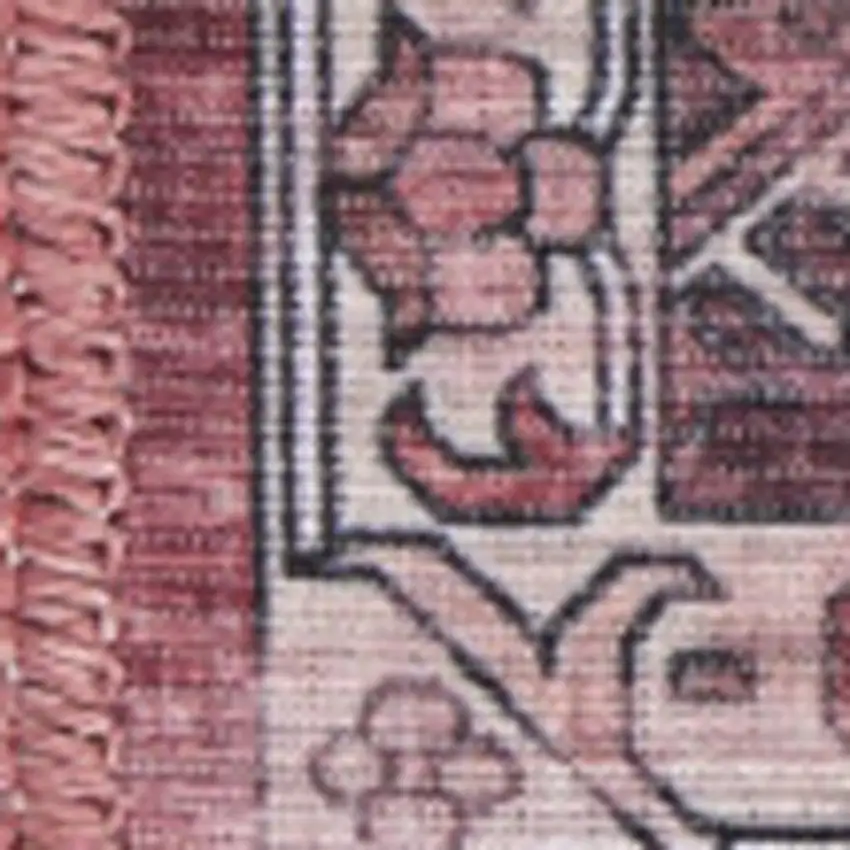 10' Red Floral Distressed Runner Rug Photo 3