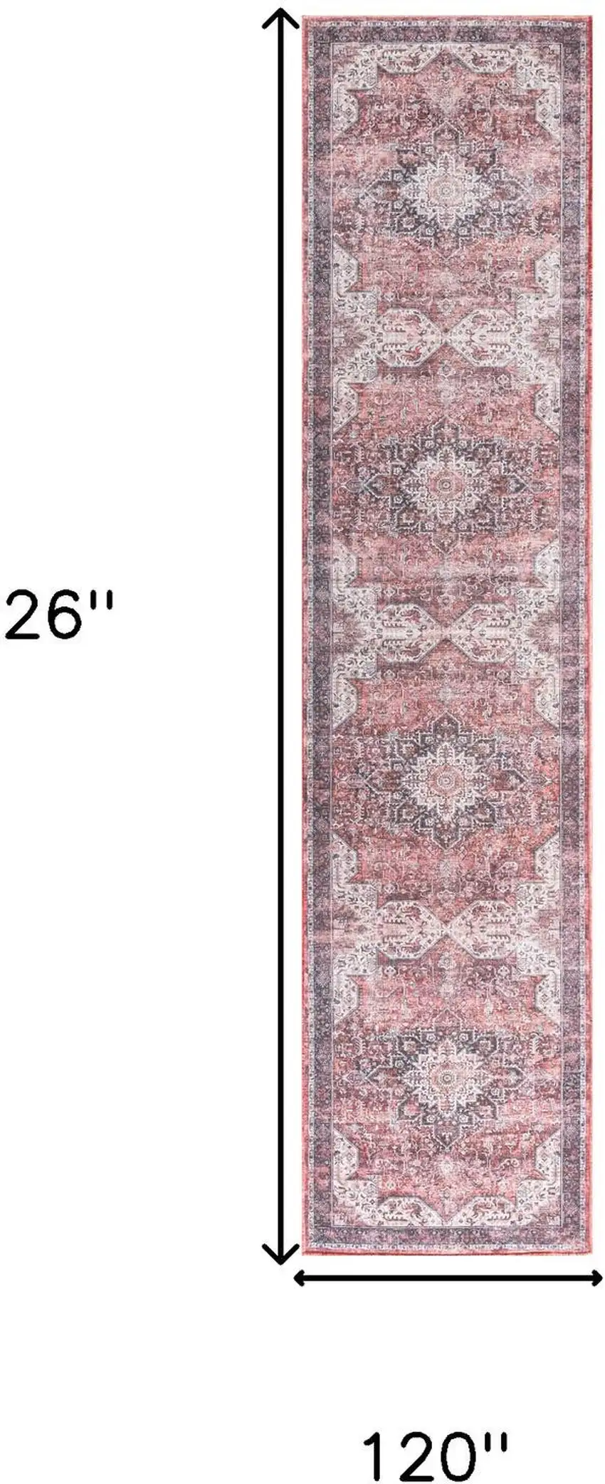 10' Red Floral Distressed Runner Rug Photo 3