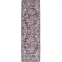 Photo of 8' Red Floral Power Loom Distressed Washable Runner Rug