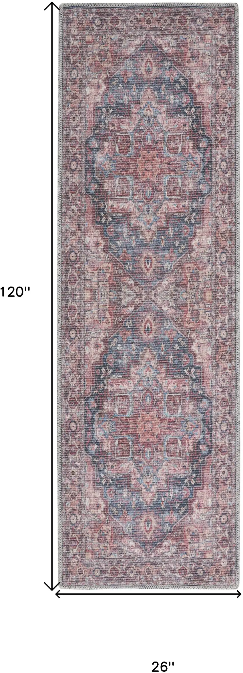10' Red Floral Power Loom Distressed Washable Runner Rug Photo 7