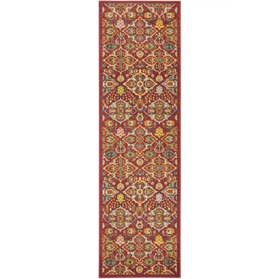 8' Red Floral Power Loom Runner Rug Photo 8