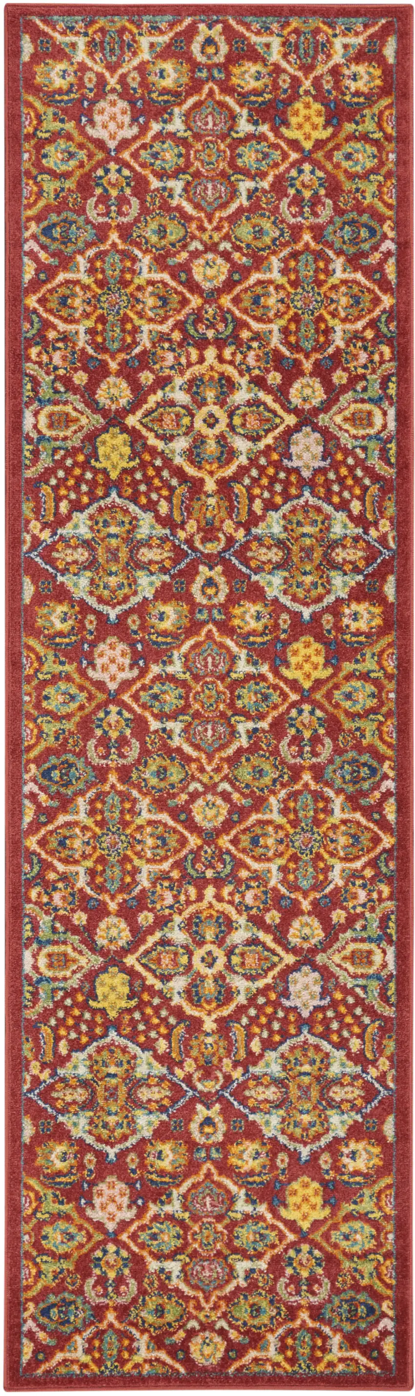 8' Red Floral Power Loom Runner Rug Photo 8