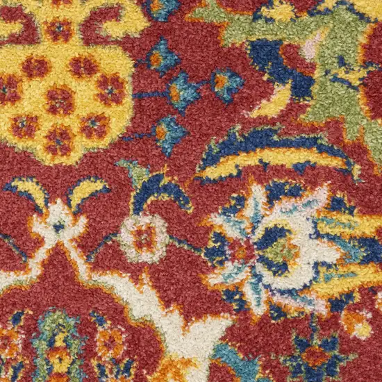 8' Red Floral Power Loom Runner Rug Photo 3