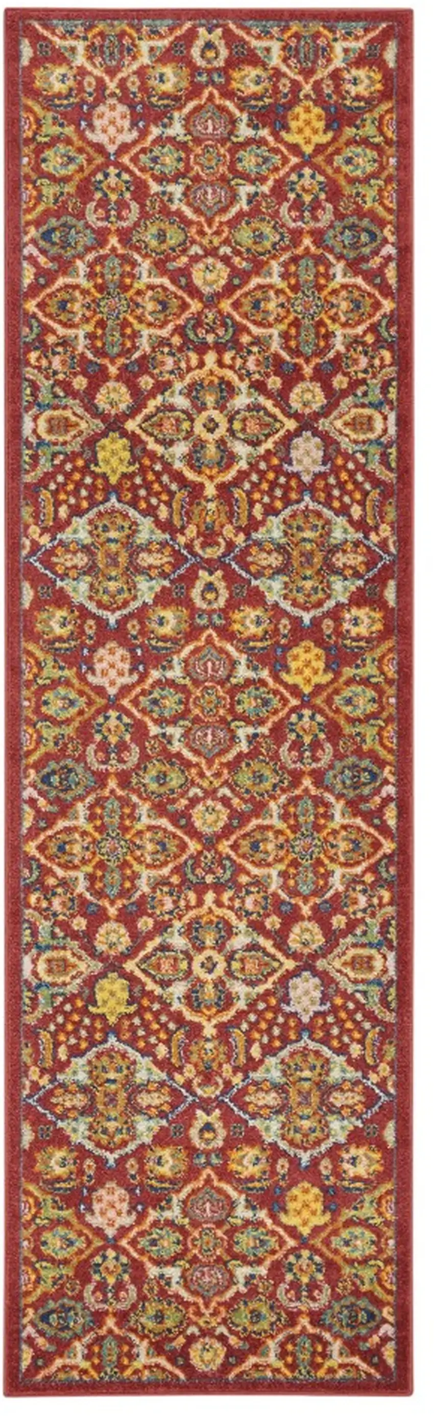 8' Red Floral Power Loom Runner Rug Photo 2