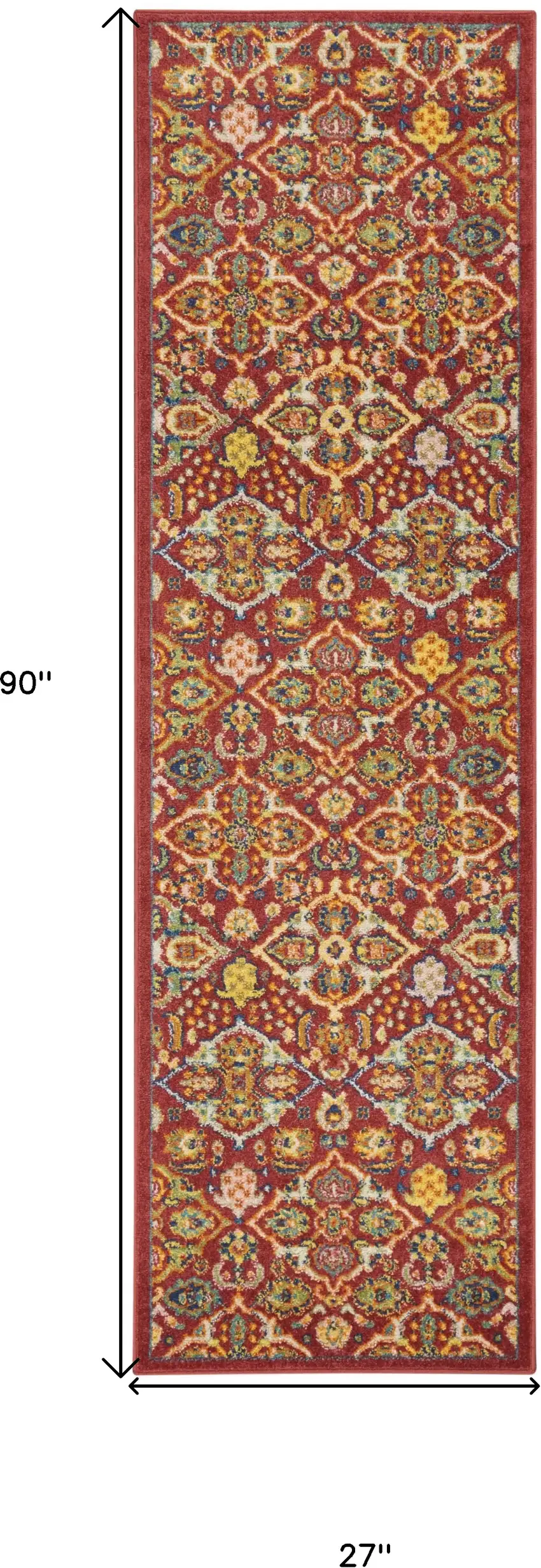 8' Red Floral Power Loom Runner Rug Photo 7