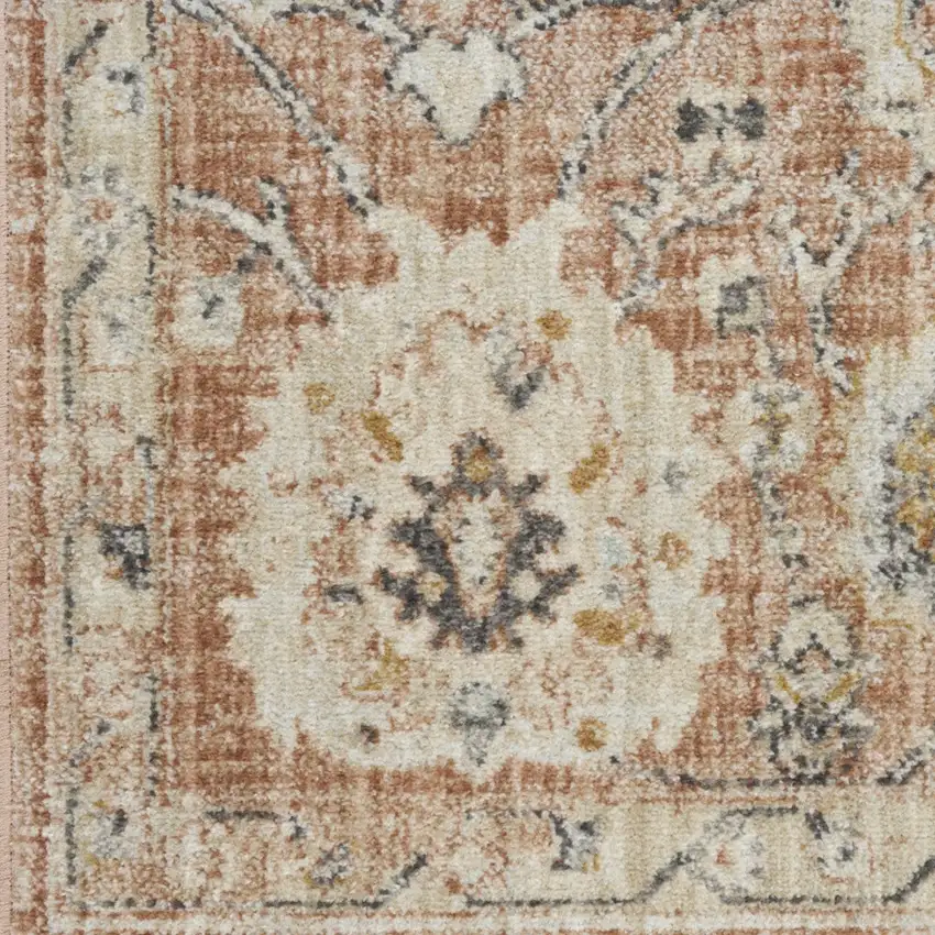 6' Red Floral Worn Faded Runner Rug Photo 7