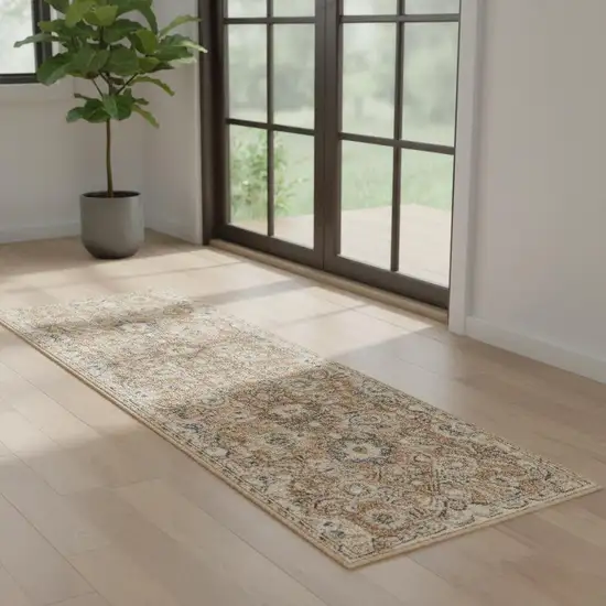 6' Red Floral Worn Faded Runner Rug Photo 1