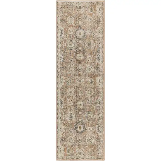 6' Red Floral Worn Faded Runner Rug Photo 2